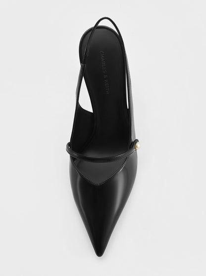 Helena Pearl Pointed Slingback Pumps - Black Box | CHARLES & KEITH