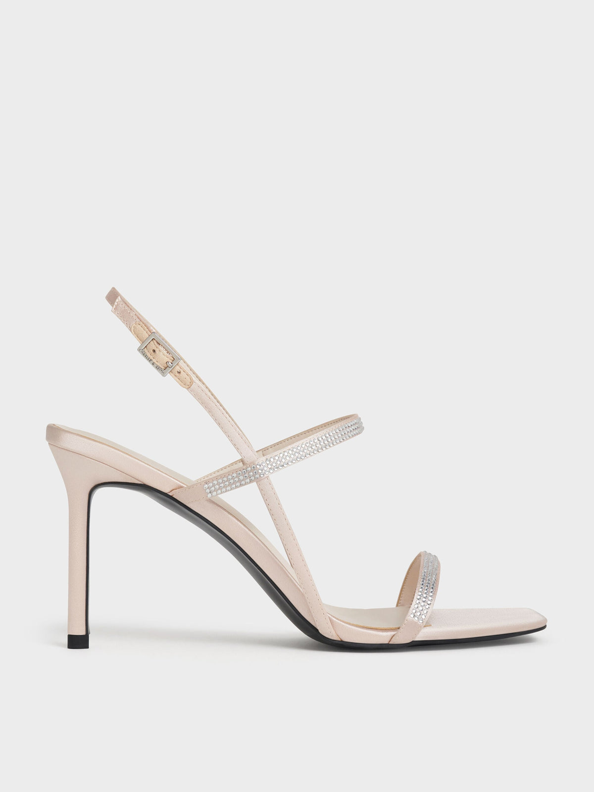 Arona Satin Crystal Stiletto Sandals - Nude | CHARLES & KEITH