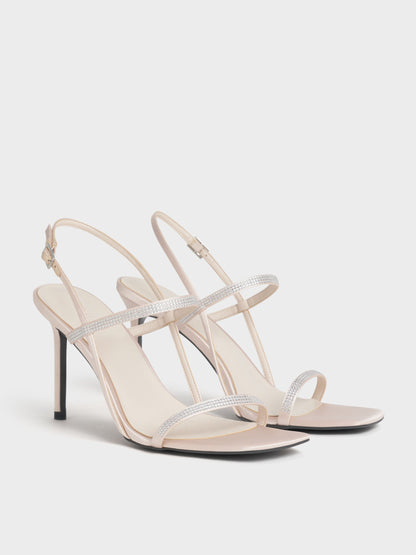 Arona Satin Crystal Stiletto Sandals - Nude | CHARLES & KEITH