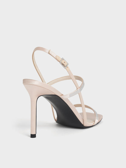 Arona Satin Crystal Stiletto Sandals - Nude | CHARLES & KEITH