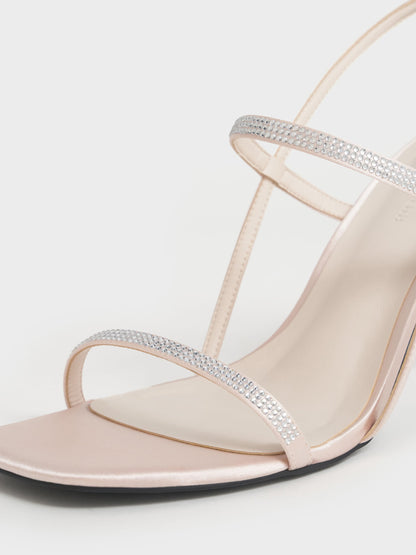 Arona Satin Crystal Stiletto Sandals - Nude | CHARLES & KEITH