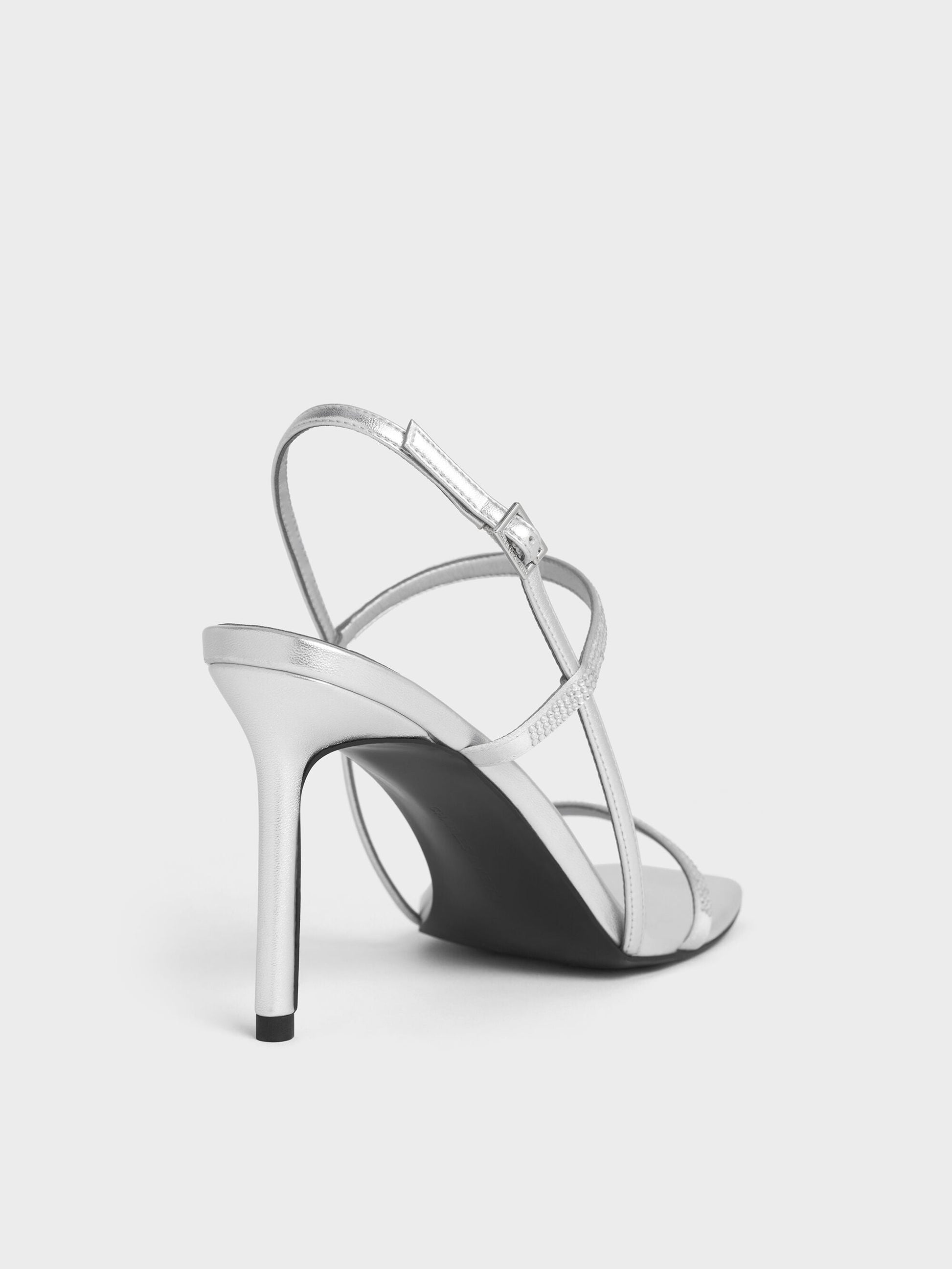 Arona Metallic Crystal Stiletto Sandals - Silver | CHARLES & KEITH