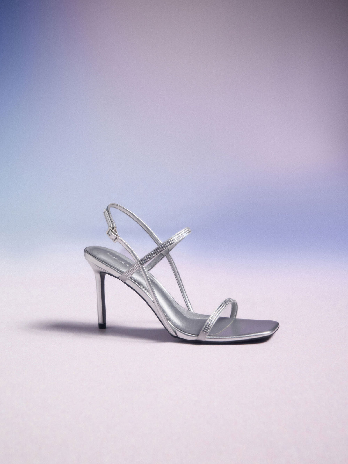 Arona Metallic Crystal Stiletto Sandals - Silver | CHARLES & KEITH