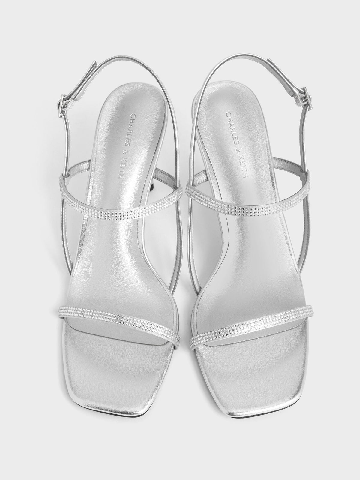 Arona Metallic Crystal Stiletto Sandals - Silver | CHARLES & KEITH