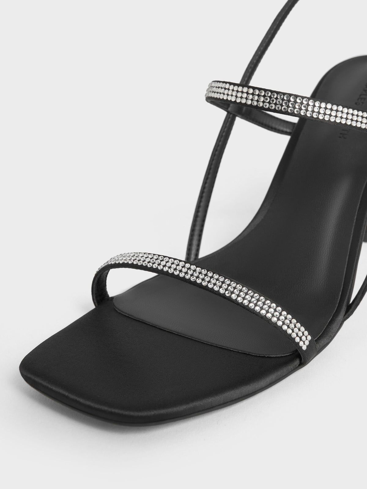 Arona Satin Crystal Stiletto Sandals - Black Textured | CHARLES & KEITH