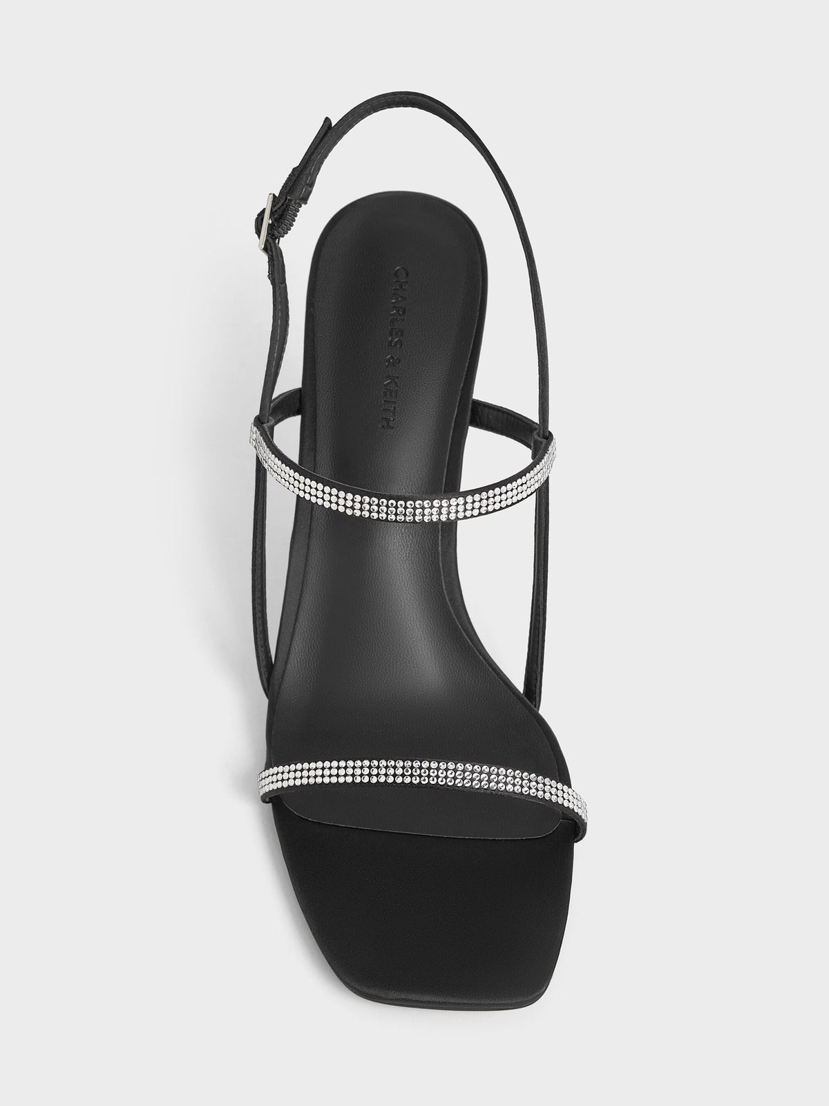 Arona Satin Crystal Stiletto Sandals - Black Textured | CHARLES & KEITH