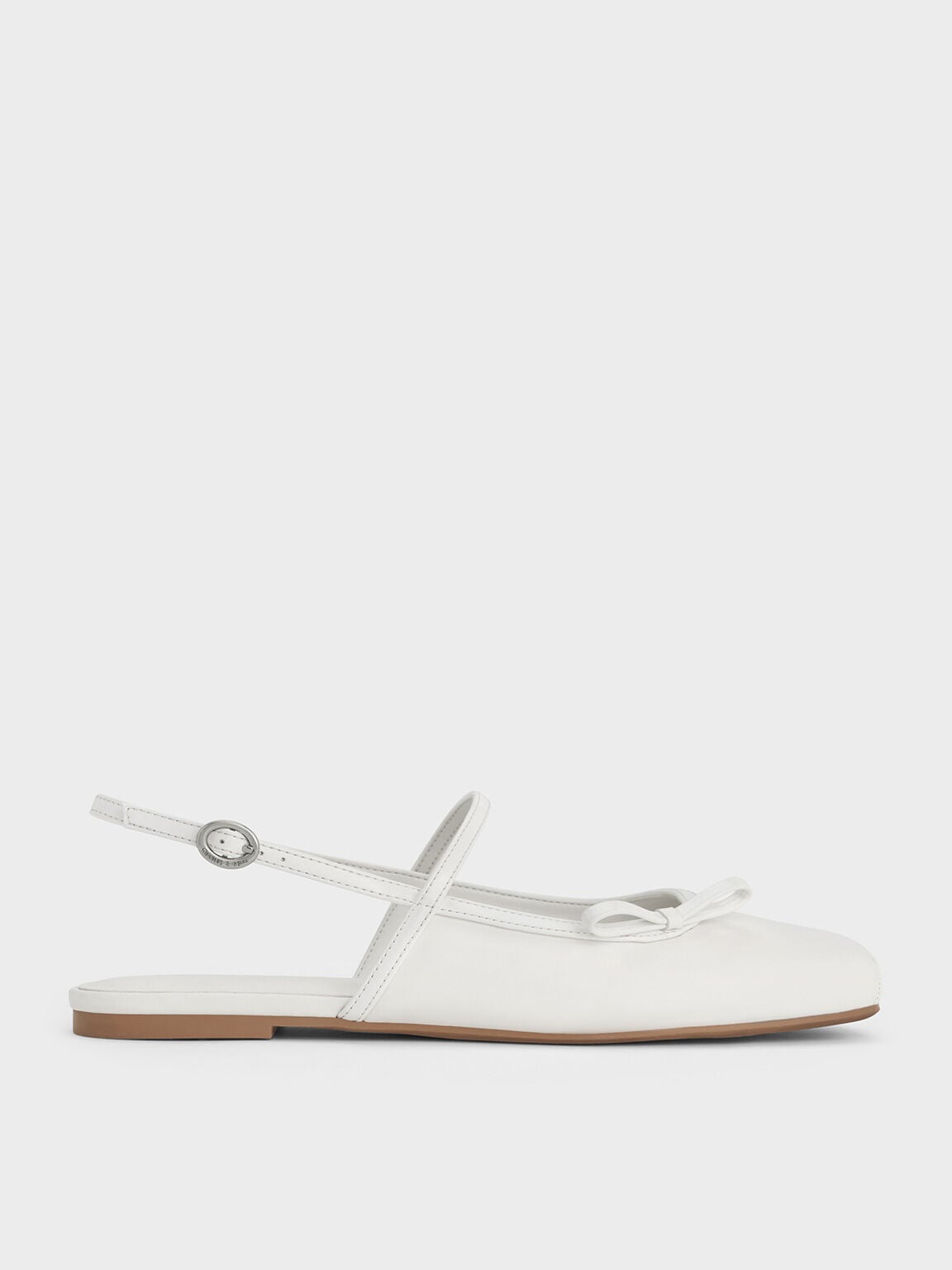Bow Slingback Mary Jane Flats - White | CHARLES & KEITH