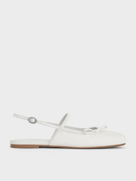 Bow Slingback Mary Jane Flats - White | CHARLES & KEITH