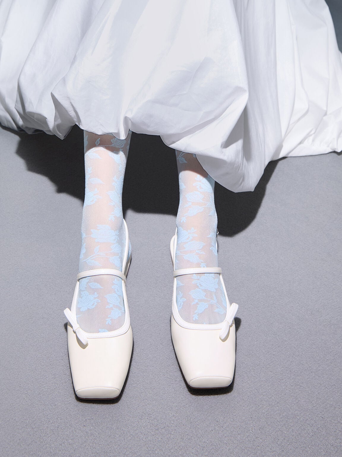 Bow Slingback Mary Jane Flats - White | CHARLES & KEITH