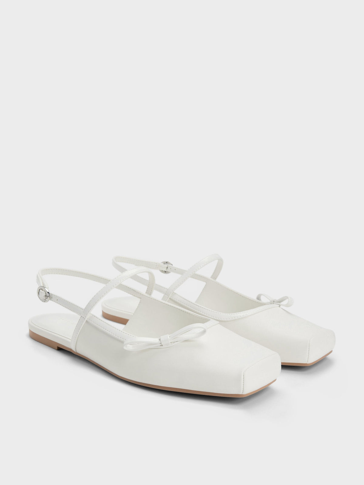 Bow Slingback Mary Jane Flats - White | CHARLES & KEITH