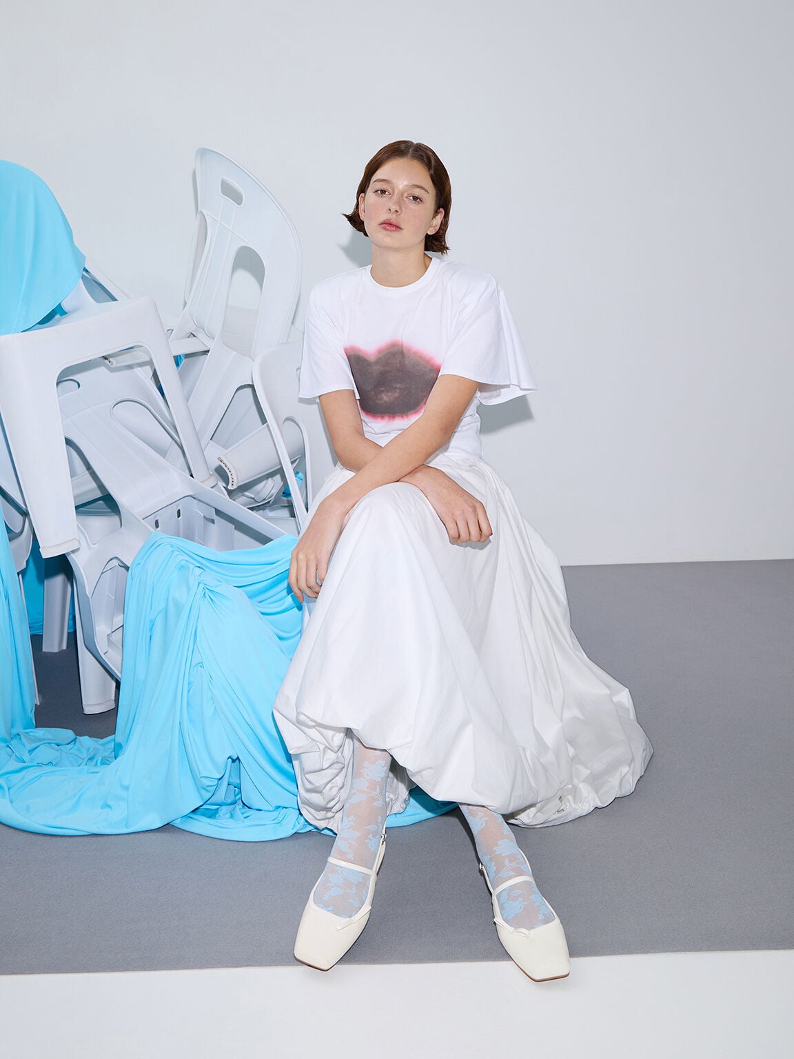 Bow Slingback Mary Jane Flats - White | CHARLES & KEITH