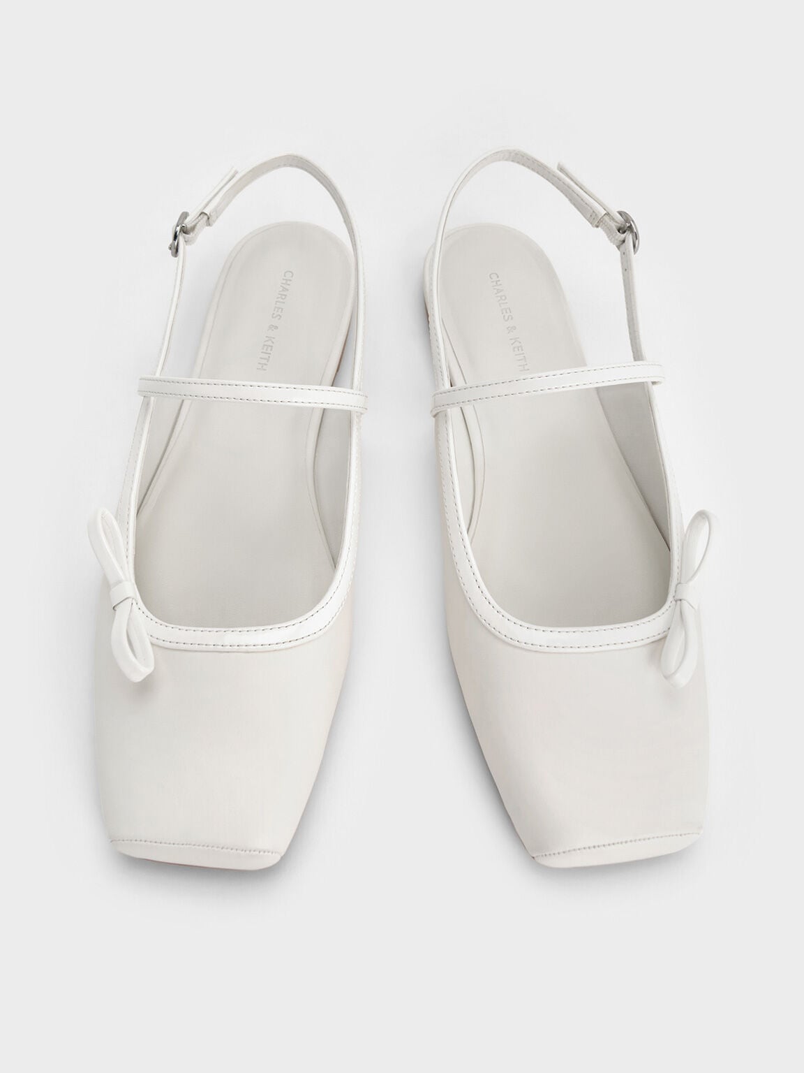 Bow Slingback Mary Jane Flats - White | CHARLES & KEITH