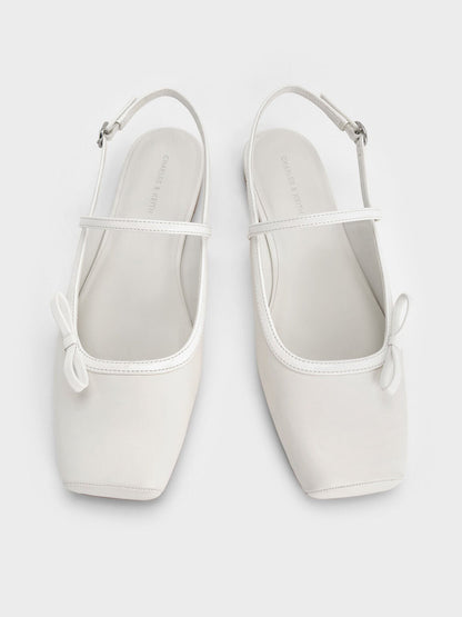 Bow Slingback Mary Jane Flats - White | CHARLES & KEITH