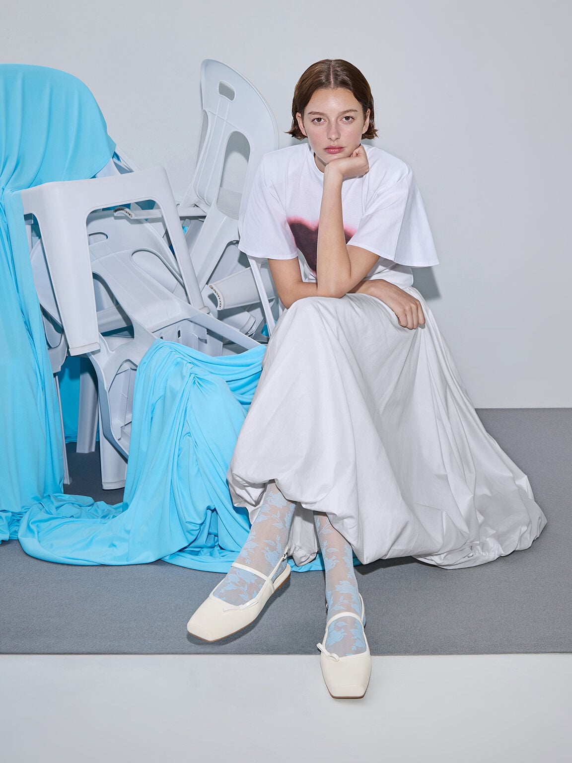 Bow Slingback Mary Jane Flats - White | CHARLES & KEITH