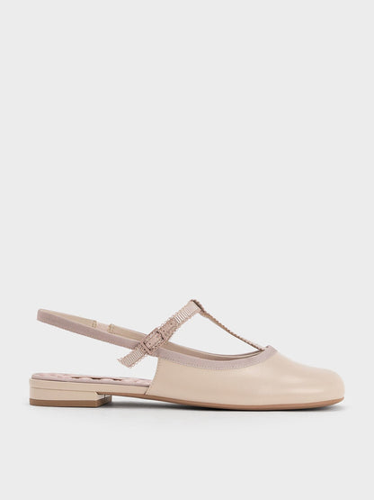 T-Bar Mary Jane Slingback Flats - Nude | CHARLES & KEITH
