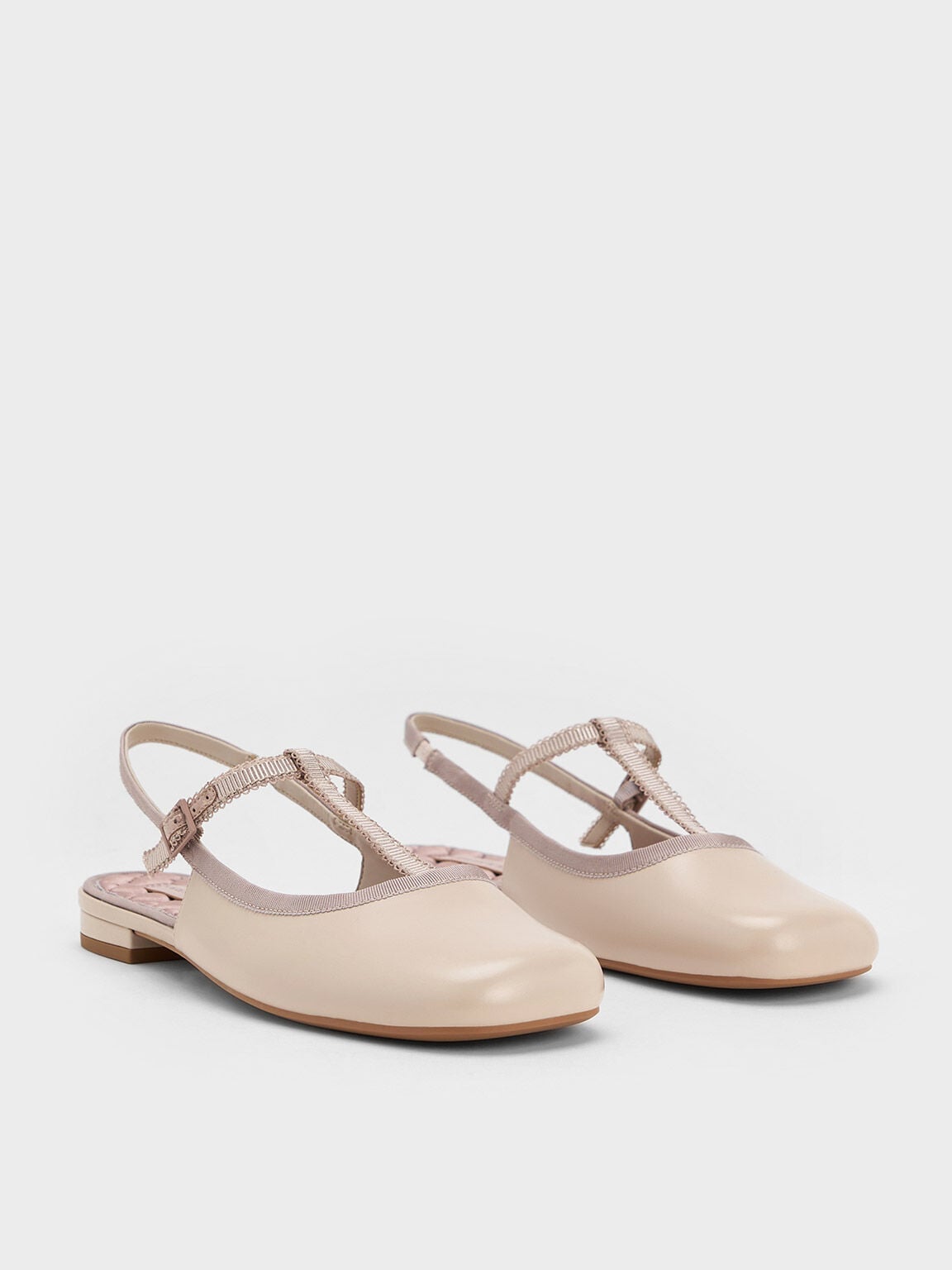 T-Bar Mary Jane Slingback Flats - Nude | CHARLES & KEITH