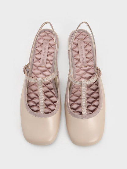 T-Bar Mary Jane Slingback Flats - Nude | CHARLES & KEITH