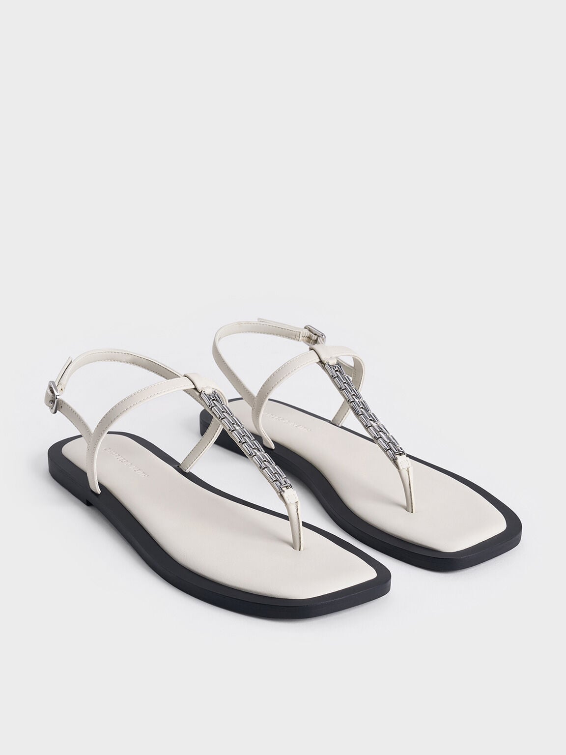 Chain-Link Thong Sandals - Chalk | CHARLES & KEITH