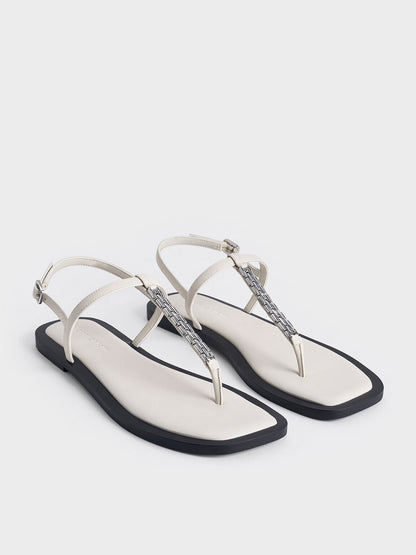 Chain-Link Thong Sandals - Chalk | CHARLES & KEITH