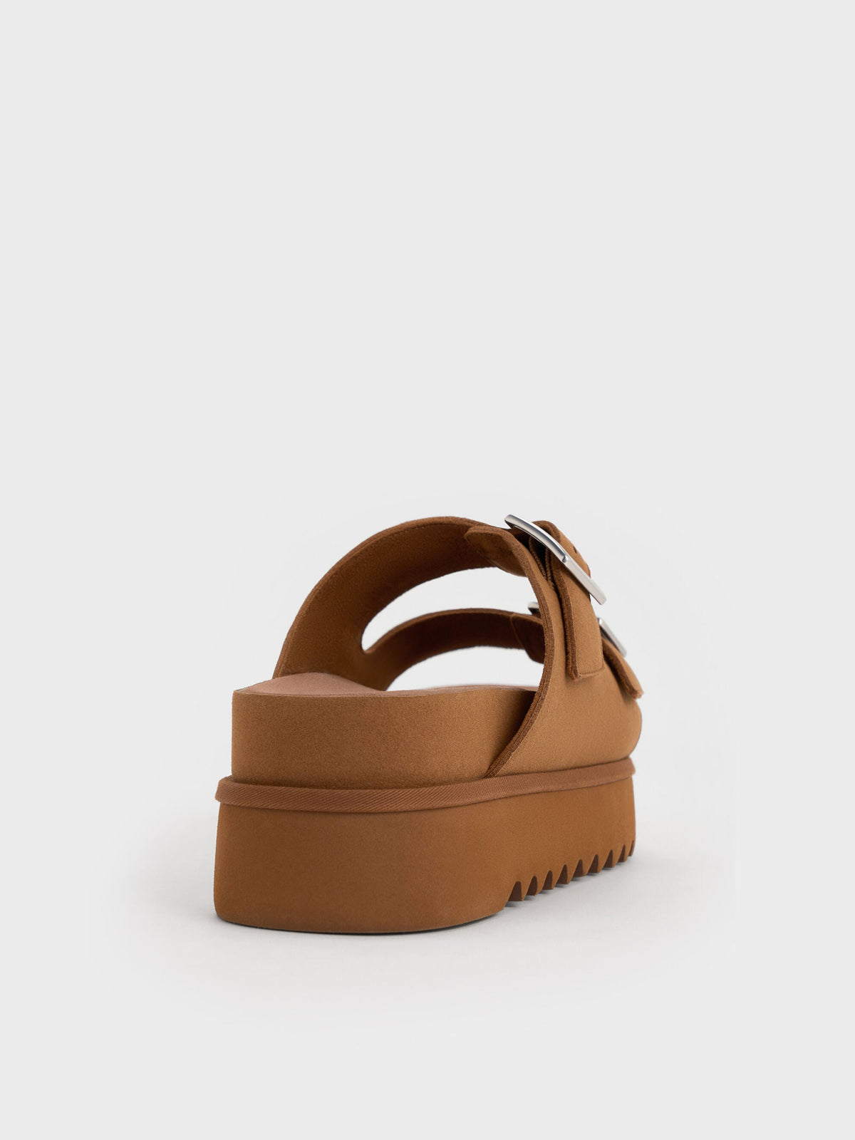 Buckled Double-Strap Flatform Sandals - Brown | CHARLES & KEITH