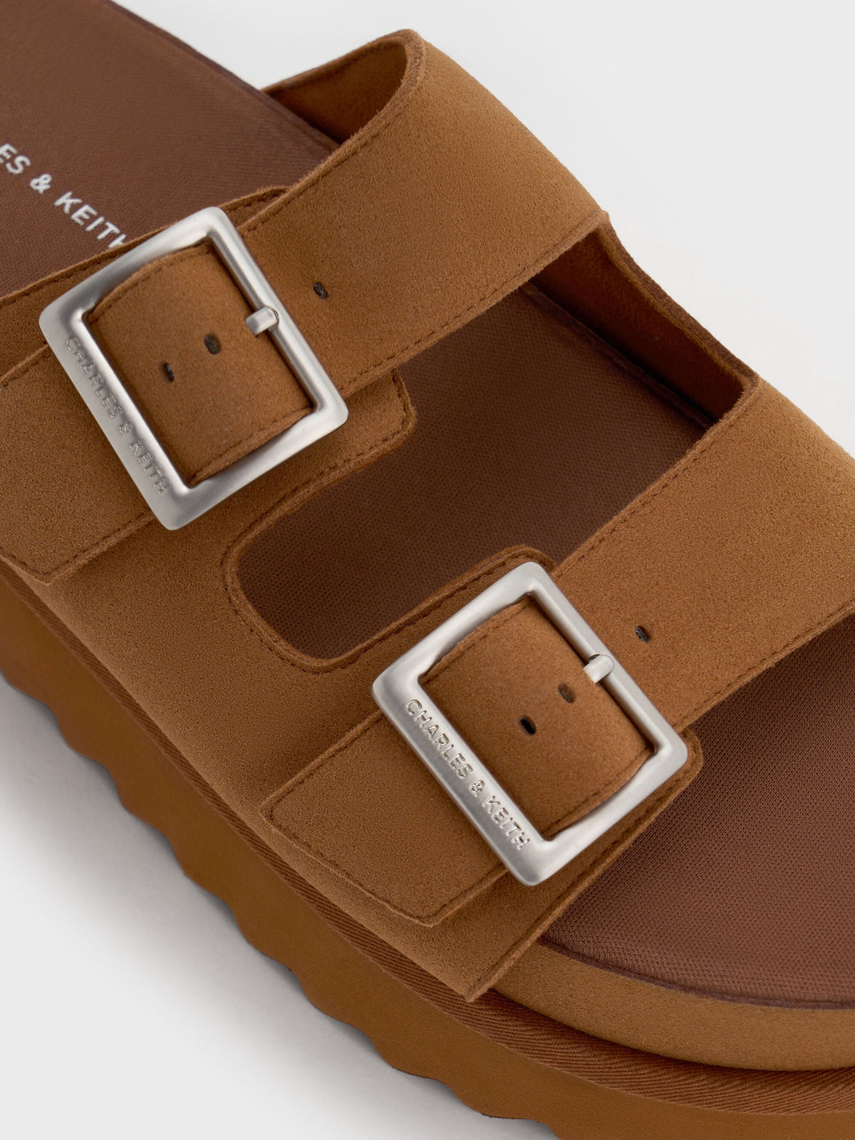 Buckled Double-Strap Flatform Sandals - Brown | CHARLES & KEITH