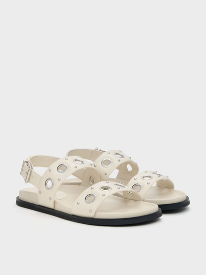 Grommet Slingback Sandals - Chalk | CHARLES & KEITH