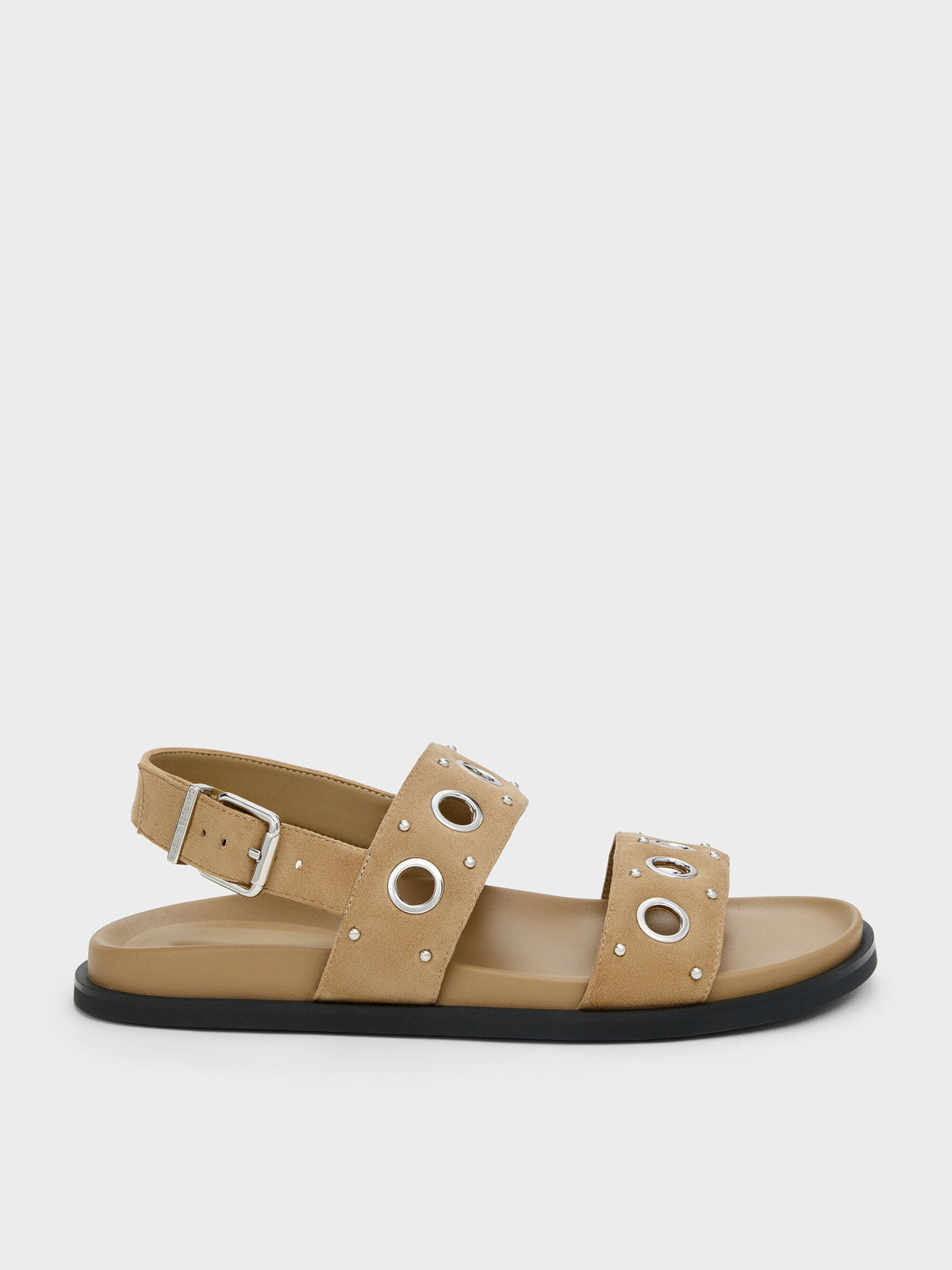 Faux Suede Grommet Slingback Sandals - Sand | CHARLES & KEITH