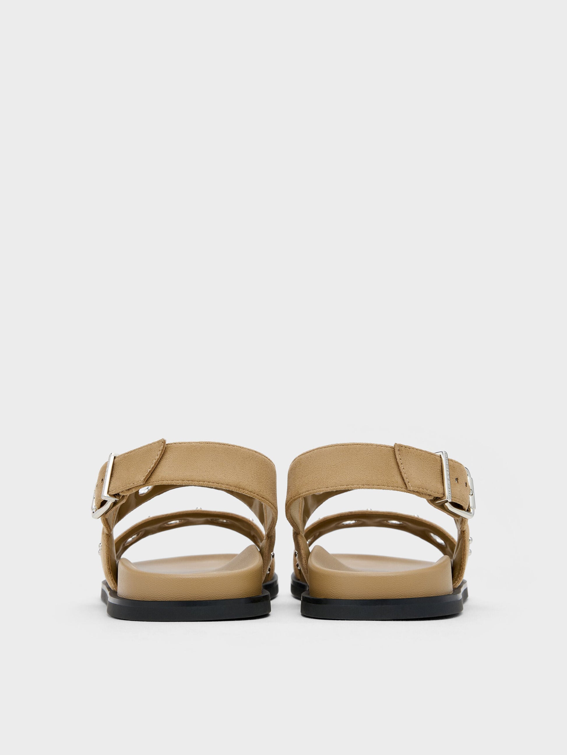 Faux Suede Grommet Slingback Sandals - Sand | CHARLES & KEITH