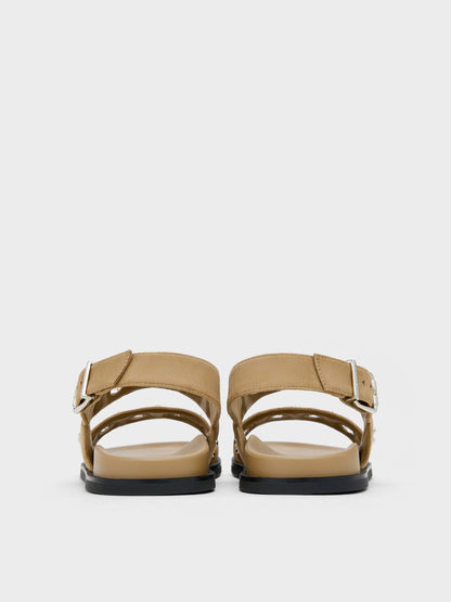 Faux Suede Grommet Slingback Sandals - Sand | CHARLES & KEITH