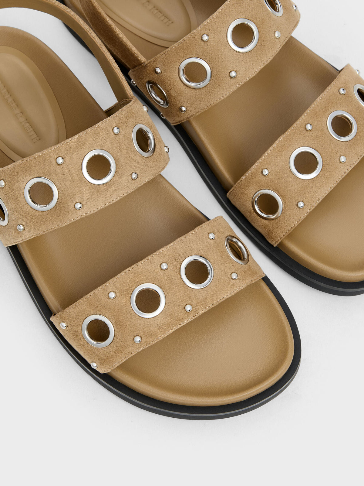 Faux Suede Grommet Slingback Sandals - Sand | CHARLES & KEITH