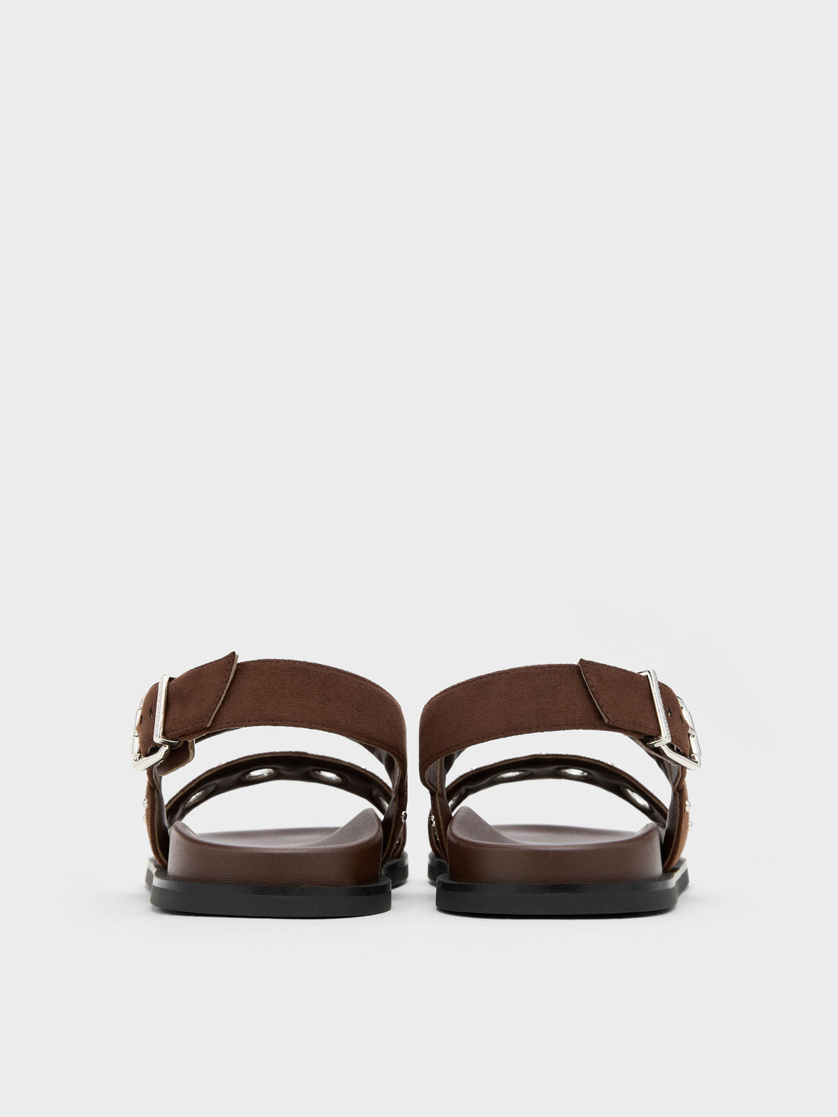Faux Suede Grommet Slingback Sandals - Dark Brown Textured | CHARLES & KEITH