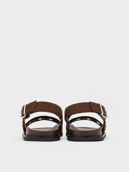 Faux Suede Grommet Slingback Sandals - Dark Brown Textured | CHARLES & KEITH