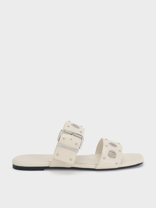 Grommet Buckled Slides - Chalk | CHARLES & KEITH