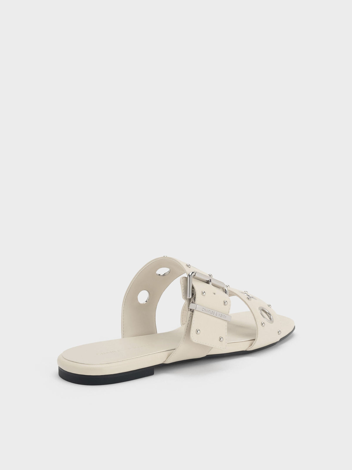 Grommet Buckled Slides - Chalk | CHARLES & KEITH