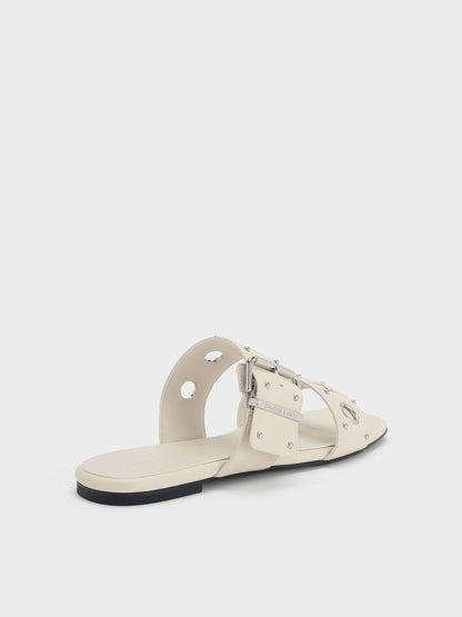 Grommet Buckled Slides - Chalk | CHARLES & KEITH