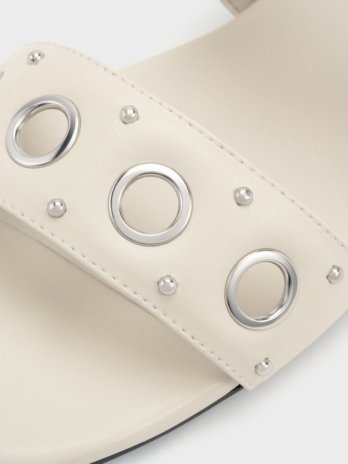 Grommet Buckled Slides - Chalk | CHARLES & KEITH