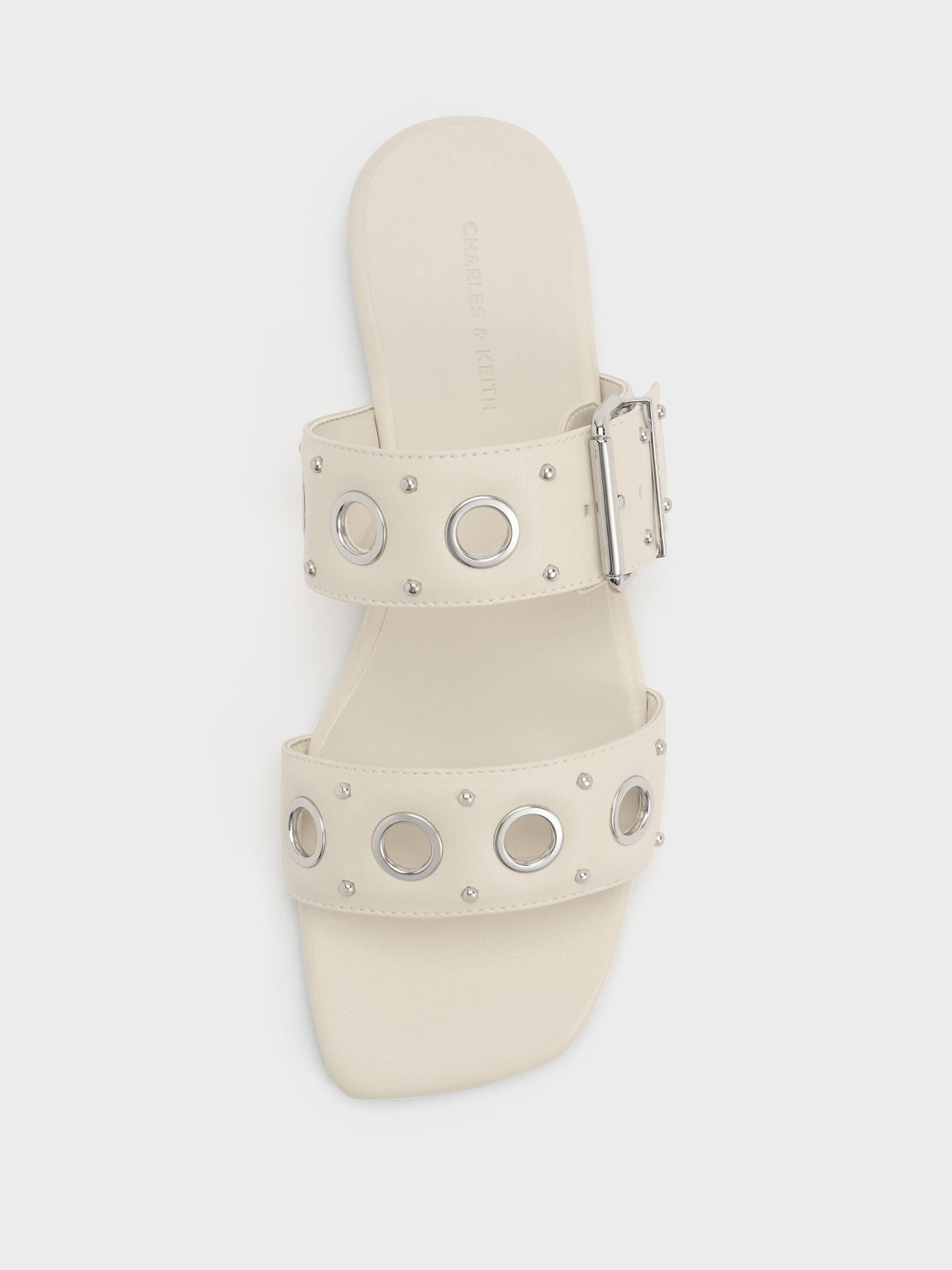 Grommet Buckled Slides - Chalk | CHARLES & KEITH