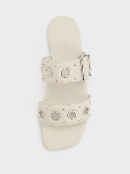 Grommet Buckled Slides - Chalk | CHARLES & KEITH
