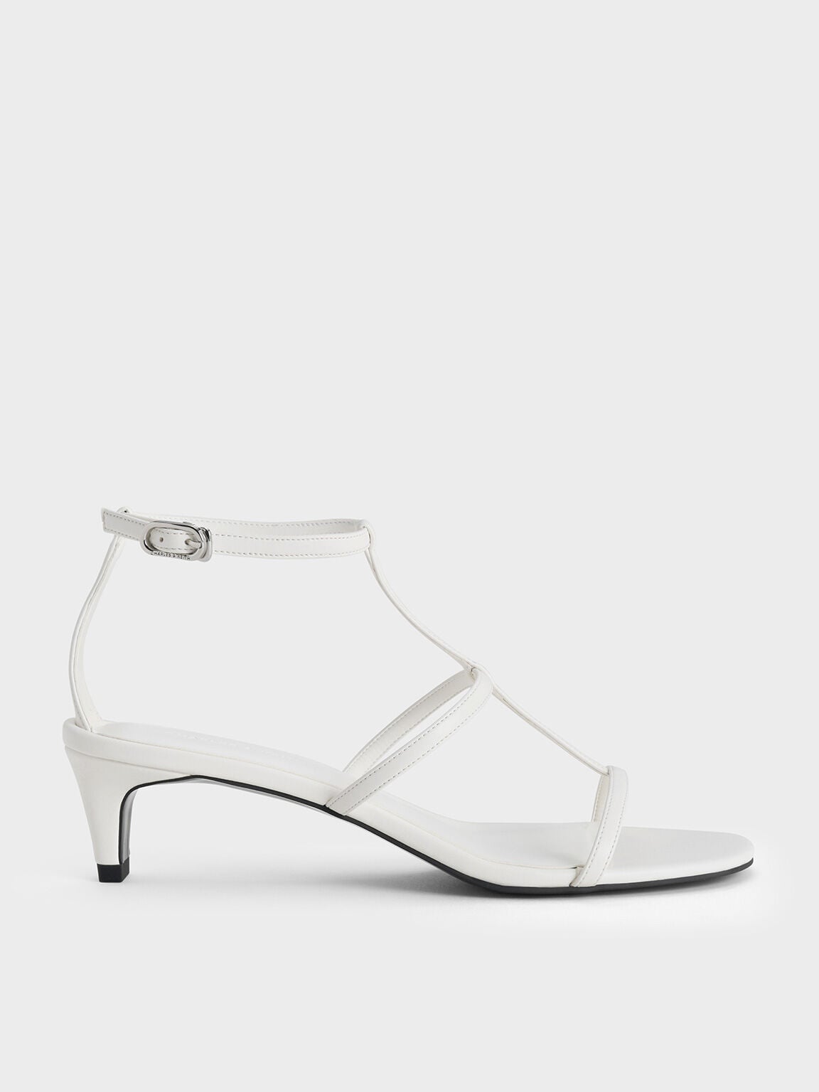 T-Bar Kitten-Heel Ankle-Strap Sandals - White | CHARLES & KEITH