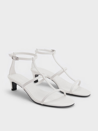 T-Bar Kitten-Heel Ankle-Strap Sandals - White | CHARLES & KEITH