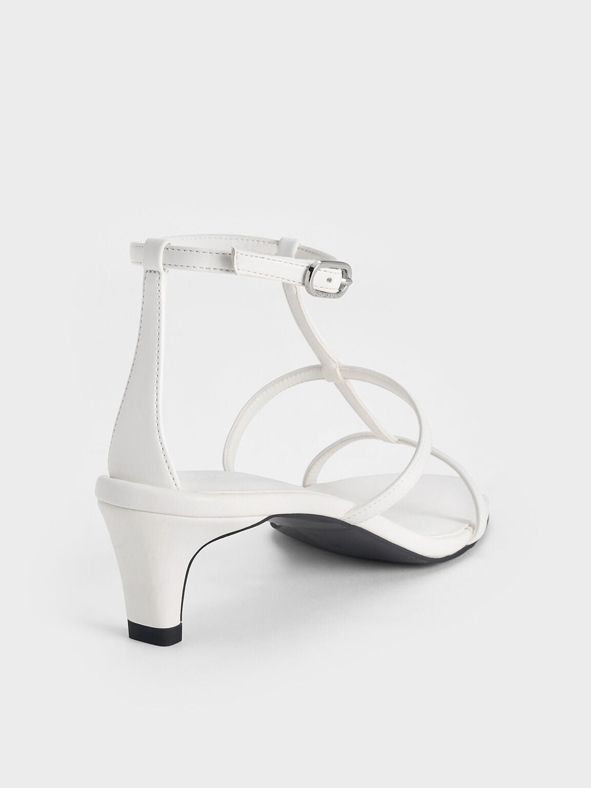 T-Bar Kitten-Heel Ankle-Strap Sandals - White | CHARLES & KEITH