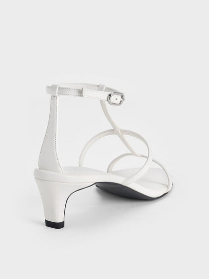 T-Bar Kitten-Heel Ankle-Strap Sandals - White | CHARLES & KEITH