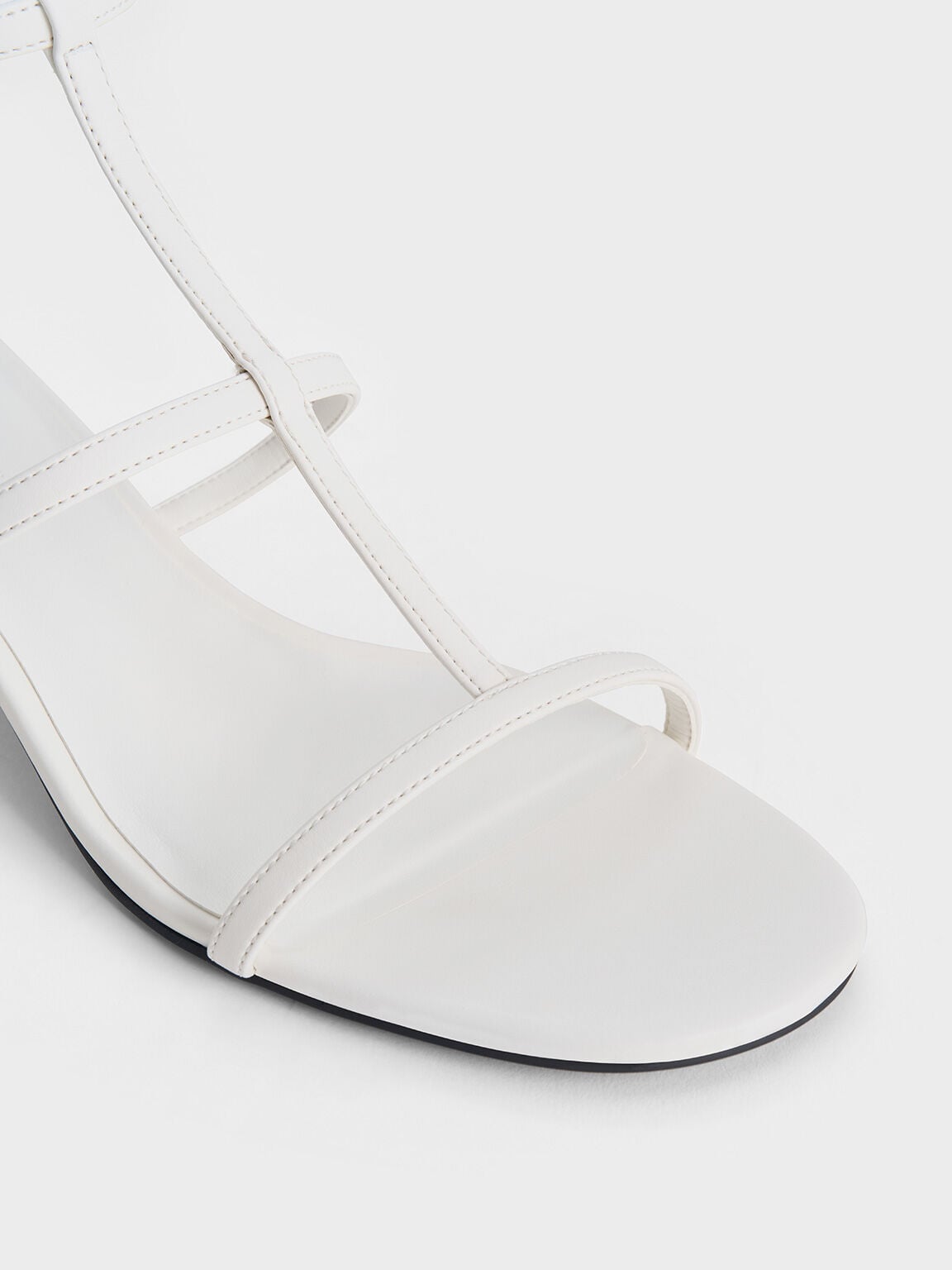 T-Bar Kitten-Heel Ankle-Strap Sandals - White | CHARLES & KEITH