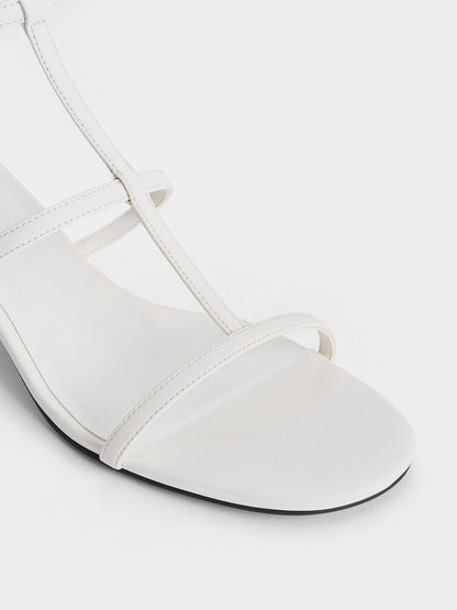 T-Bar Kitten-Heel Ankle-Strap Sandals - White | CHARLES & KEITH