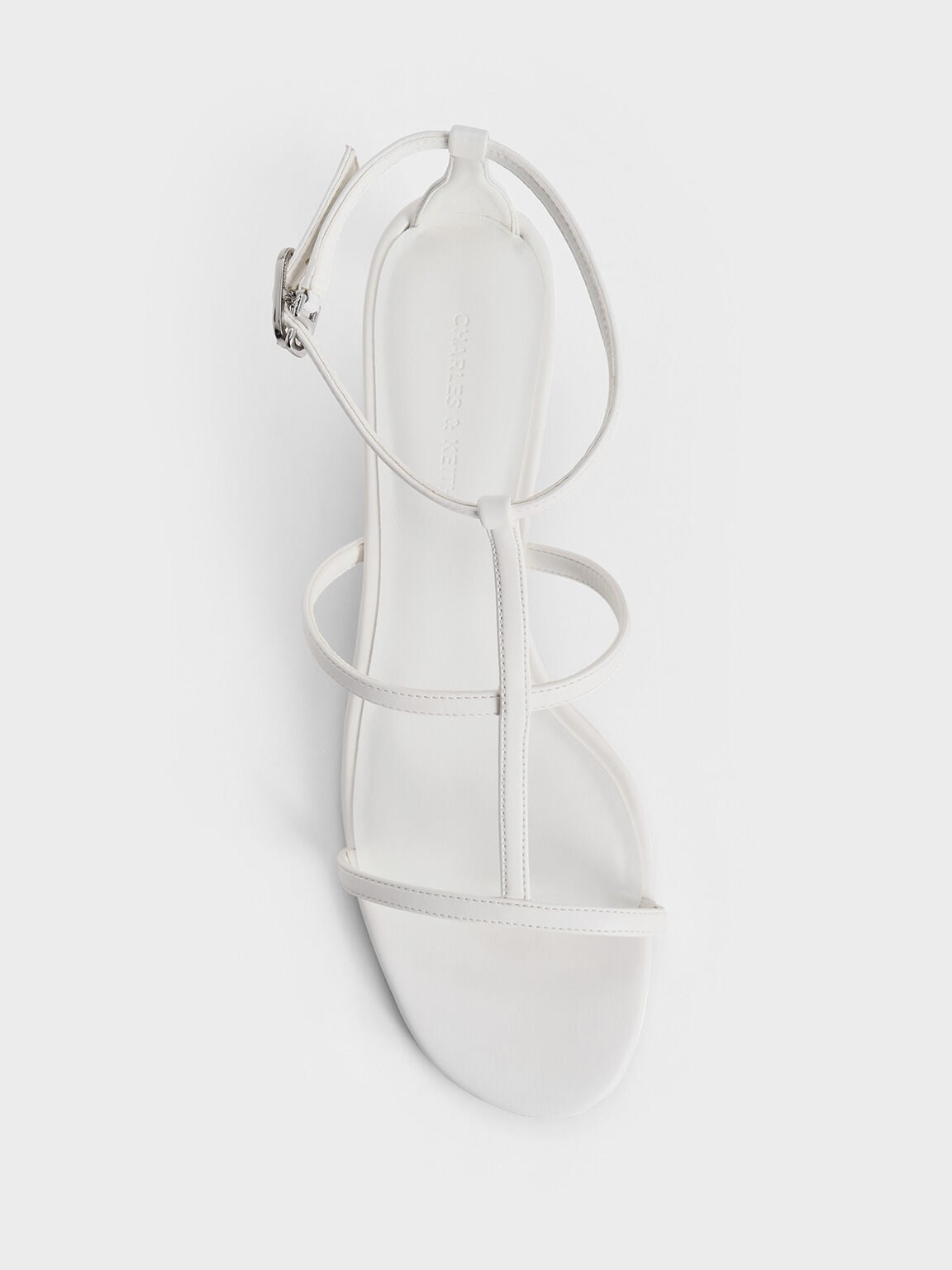 T-Bar Kitten-Heel Ankle-Strap Sandals - White | CHARLES & KEITH