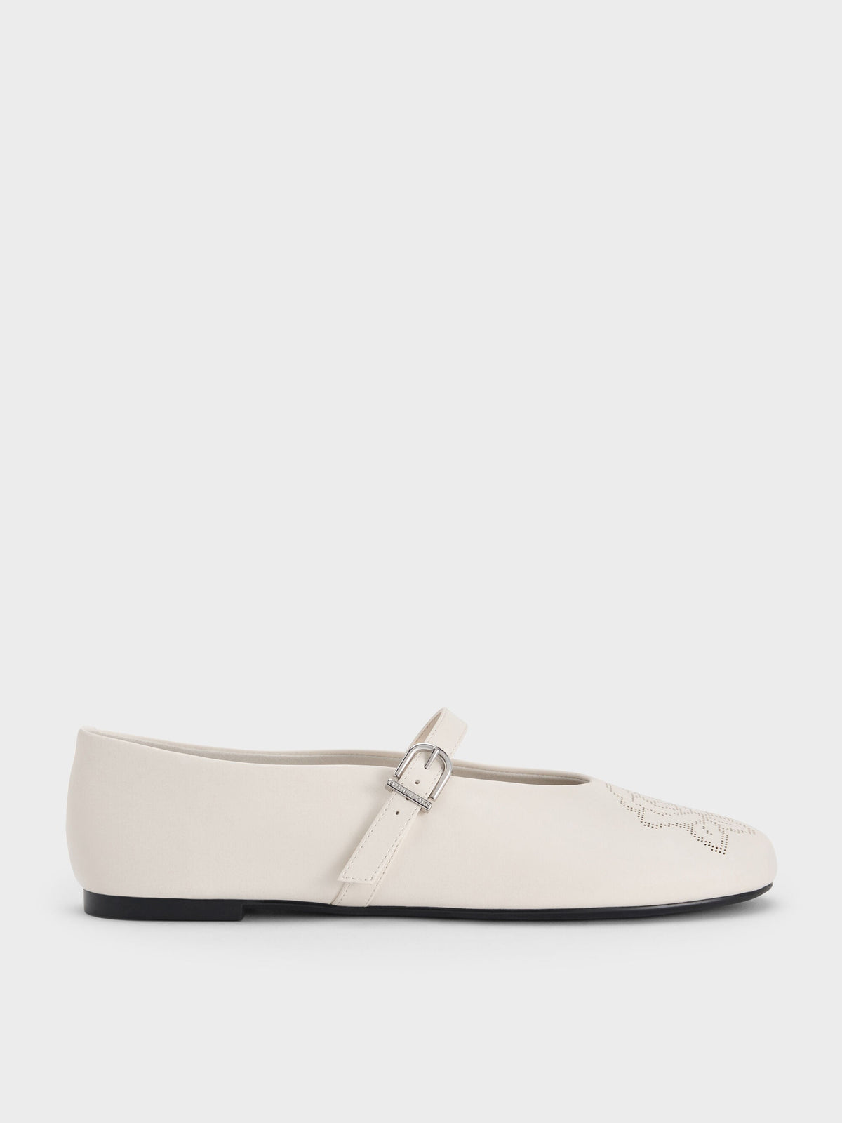 Perforated Rose Mary Janes - Chalk | CHARLES & KEITH