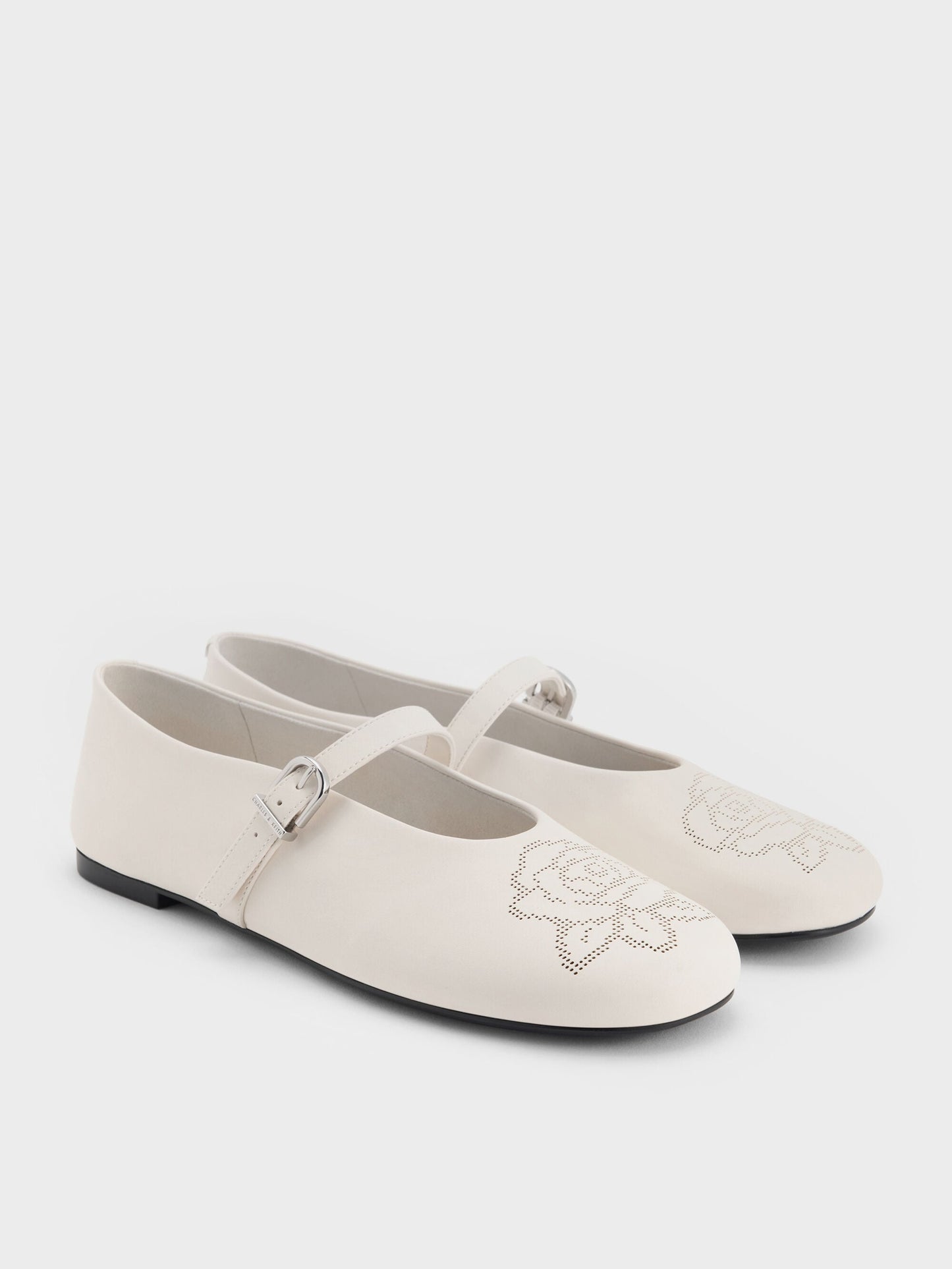 Perforated Rose Mary Janes - Chalk | CHARLES & KEITH