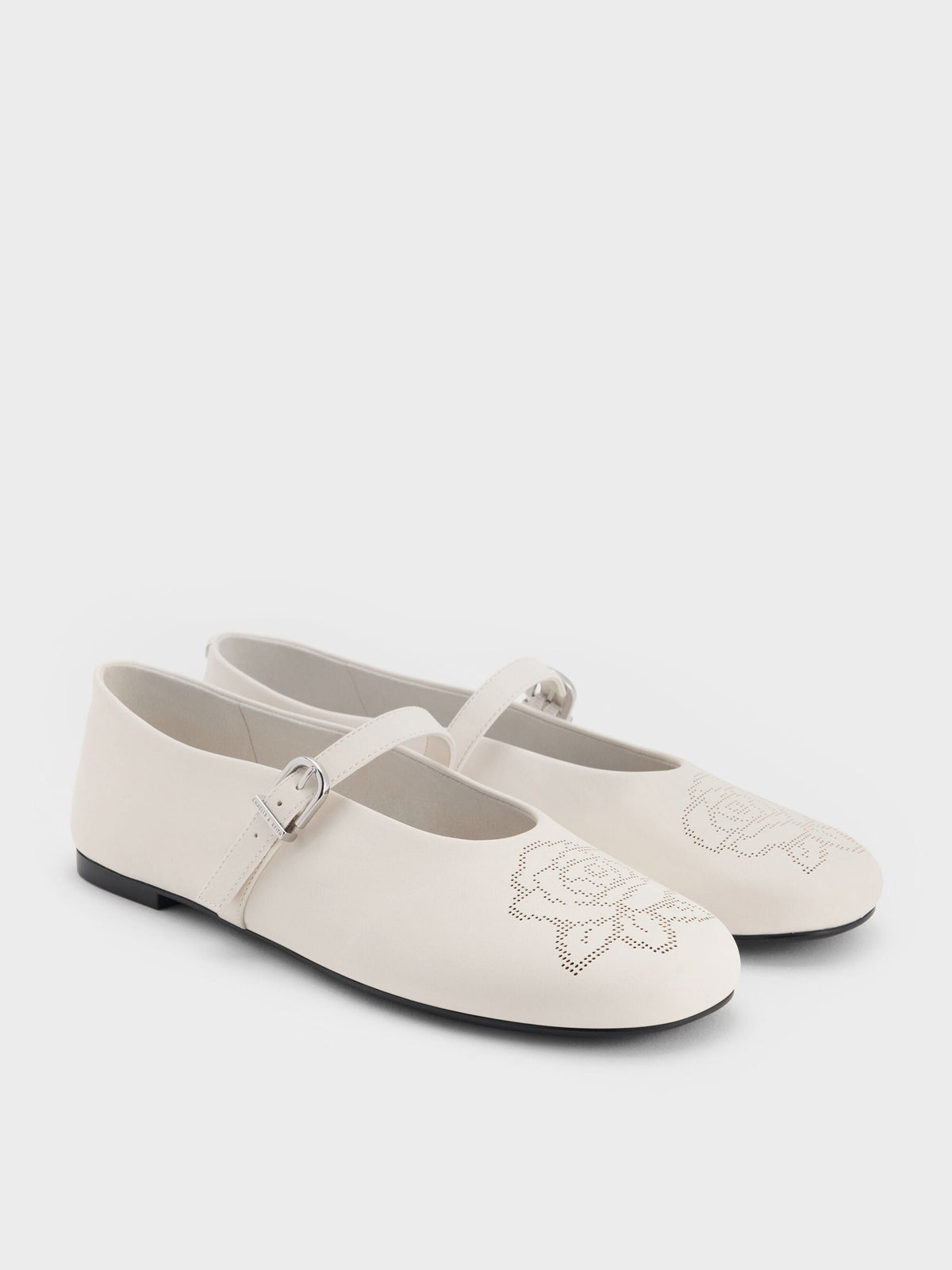 Perforated Rose Mary Janes - Chalk | CHARLES & KEITH