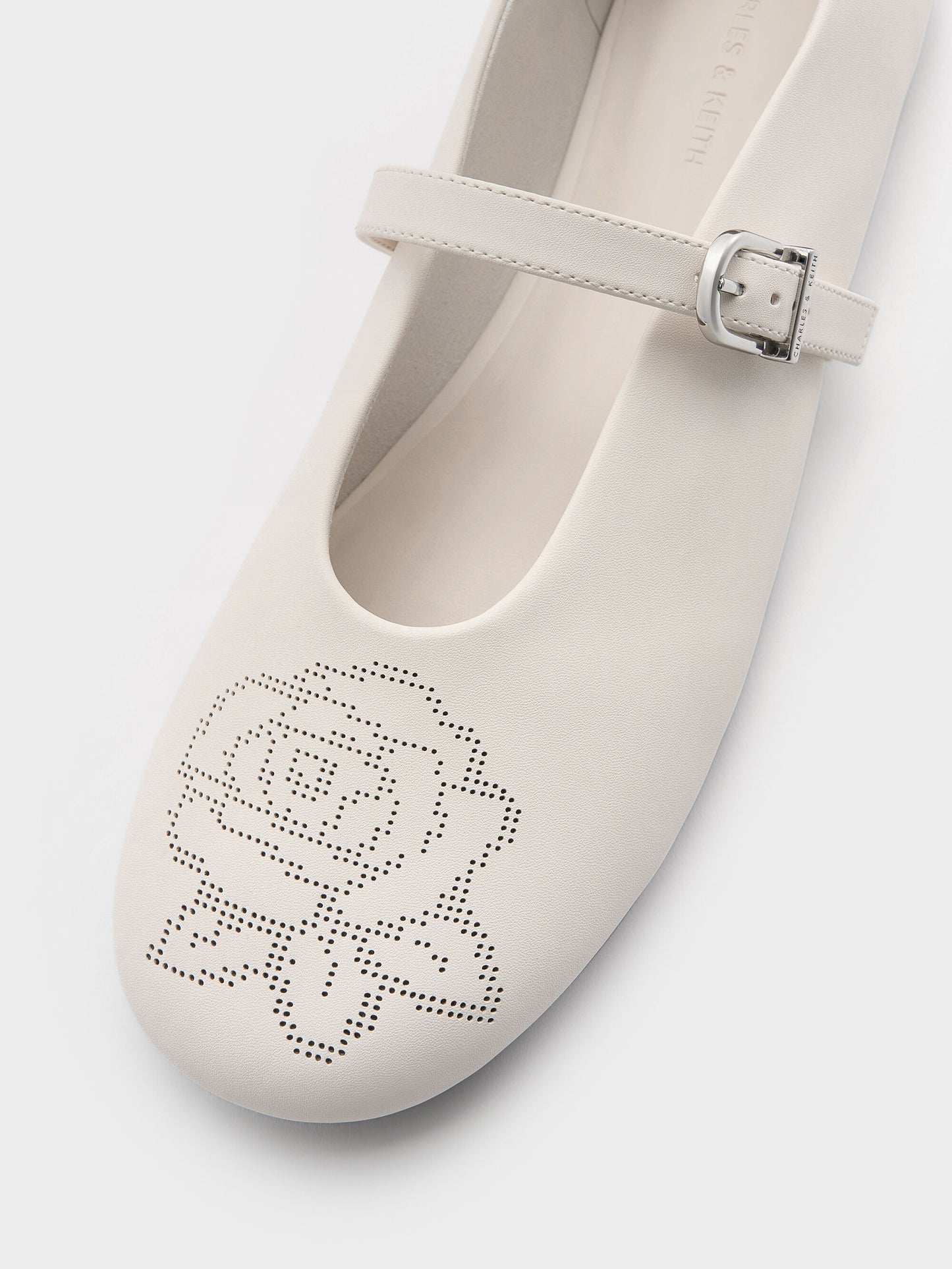 Perforated Rose Mary Janes - Chalk | CHARLES & KEITH