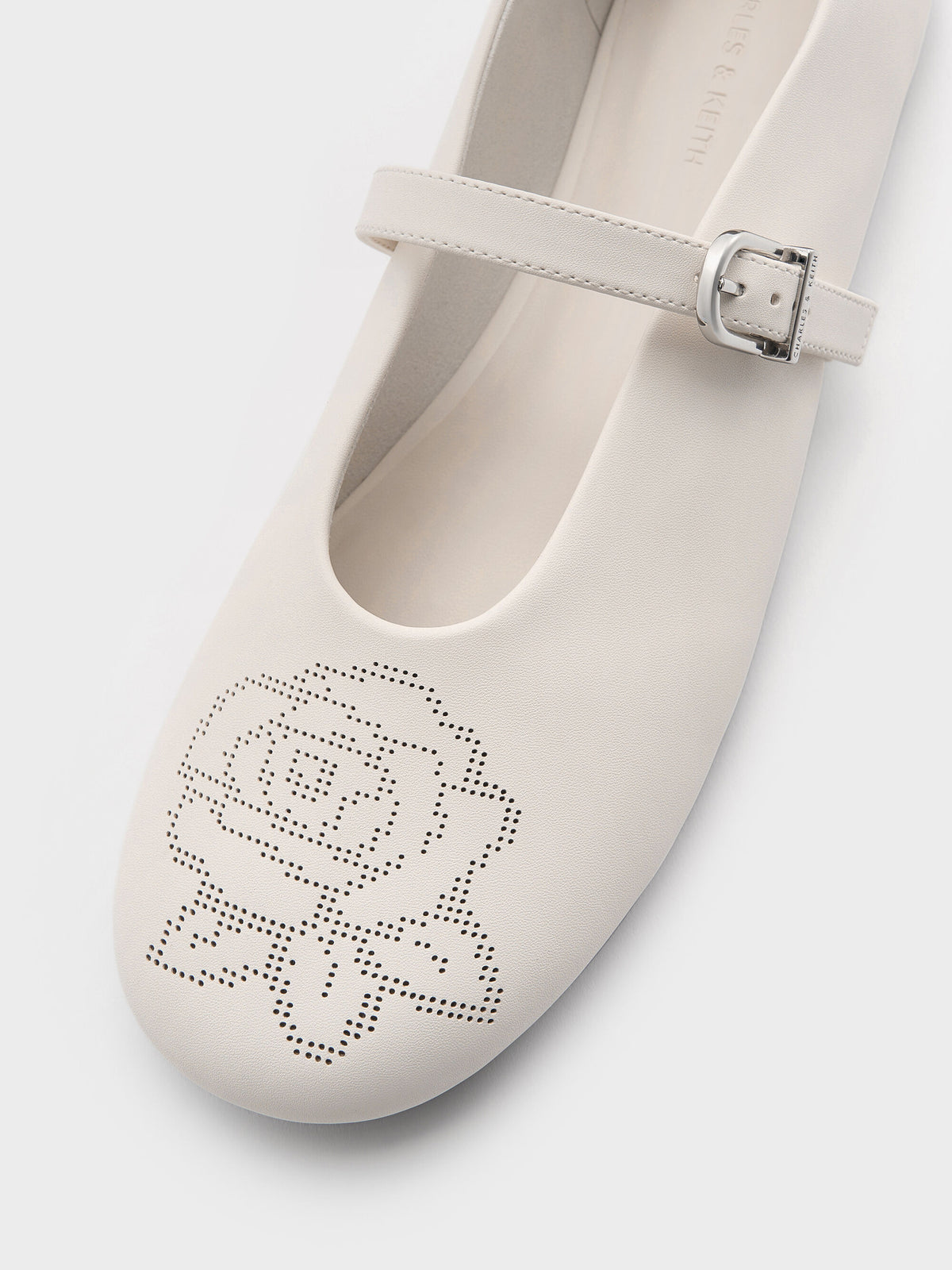 Perforated Rose Mary Janes - Chalk | CHARLES & KEITH